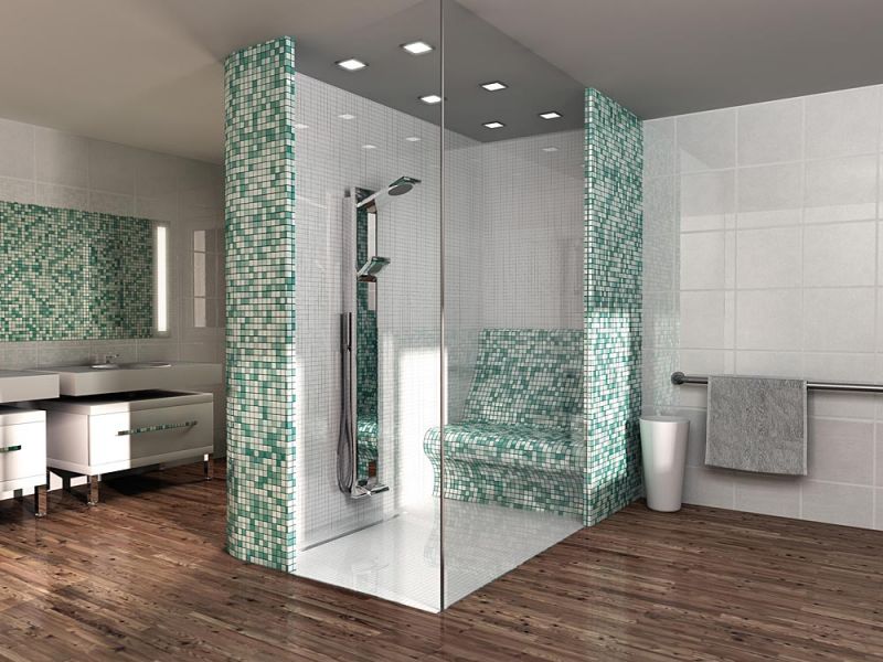 Shower tray tile, rectangular, linear flow grille Shower tray Wedi