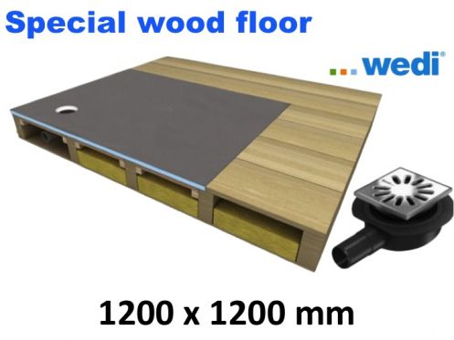 Shower tray to be tiled, for wooden floor, Eccentric flow - wedi Fundo Ligno 1200x1200 mm