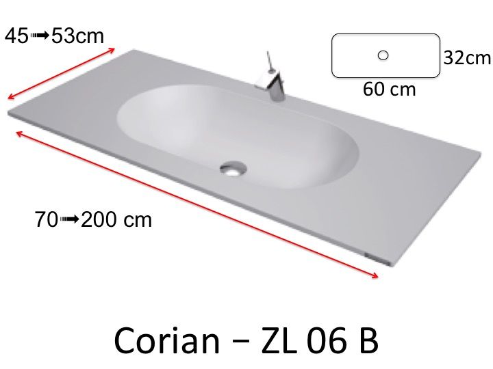 Worktop With Integrated Corian Washbasin In Mineral Resin