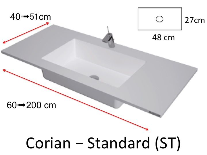 Worktop With Integrated Corian Washbasin In Mineral Resin Solid