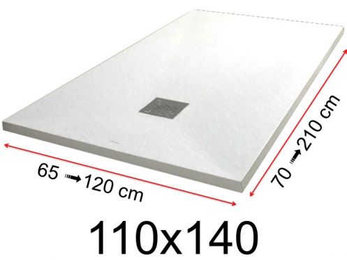 Shower tray - 110x140 cm - 1100x1400 mm - in mineral resin, extra flat - White PIERRE