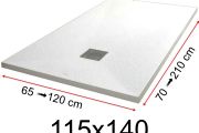 Shower tray - 115x140 cm - 1150x1400 mm - in mineral resin, extra flat - White PIERRE