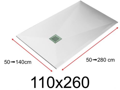 Shower tray - 110x260 cm - 1100x2600 mm - in mineral resin, extra flat - White LISSO