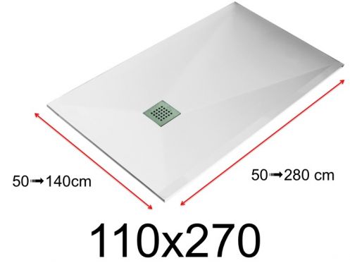 Shower tray - 110x270 cm - 1100x2700 mm - in mineral resin, extra flat - White LISSO