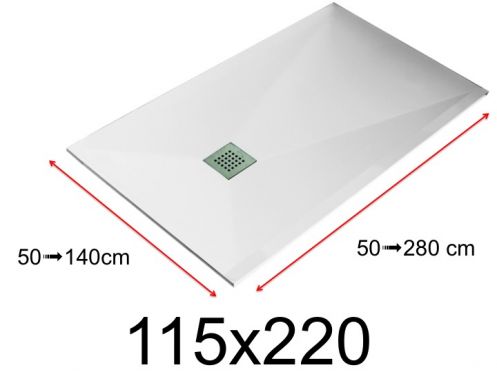 Shower tray - 115x220 cm - 1150x2200 mm - in mineral resin, extra flat - White LISSO