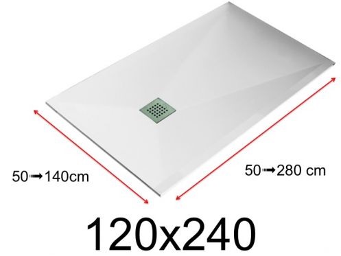 Shower tray - 120x240 cm - 1200x2400 mm - in mineral resin, extra flat - White LISSO