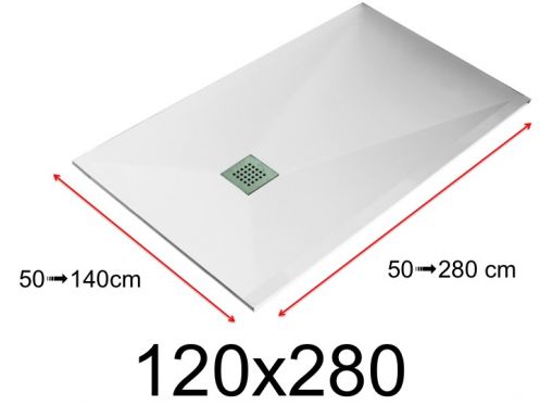Shower tray - 120x280 cm - 1200x2800 mm - in mineral resin, extra flat - White LISSO