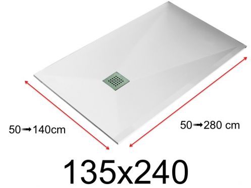 Shower tray - 135x240 cm - 1350x2400 mm - in mineral resin, extra flat - White LISSO