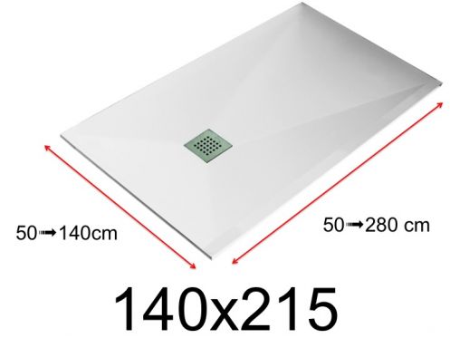 Shower tray - 140x215 cm - 1400x2150 mm - in mineral resin, extra flat - White LISSO