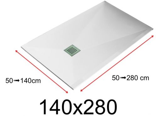Shower tray - 140x280 cm - 1400x2800 mm - in mineral resin, extra flat - White LISSO