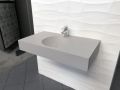 Discreet mounting brackets, for wall-hung washbasin, with front.