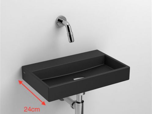 Washbasin, 24 x 38 cm, in matt anthracite ceramic, wall tap - MiniWashMe CLOU