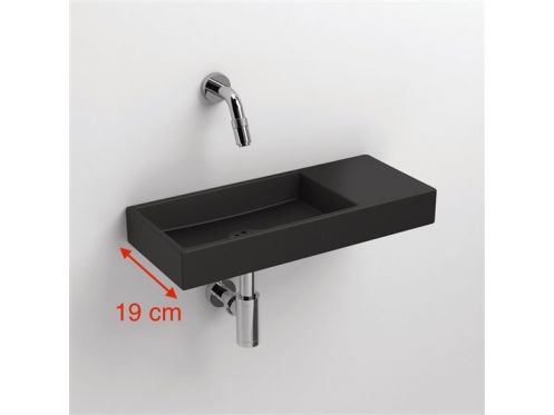 Hands washbasin, 19 x 45 cm, in matt anthracite ceramic, beach on the right, wall tap - MINI WASH ME 45 RIGHT