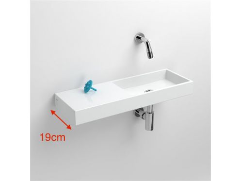 Washbasin, 19 x 56 cm,  left hand beach, wall tap - MINI WASH ME 56 LEFT