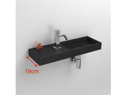 Hands washbasin, 19 x 56 cm, matt anthracite ceramic, beach on the right, wall tap - MINI WASH ME 56CM LEFT