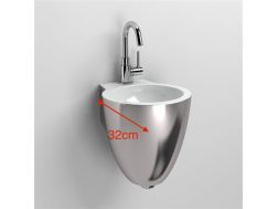 Designer hand wash basin, 1/2 egg, in white and platinum ceramic, with tap hole - CLOU FLUSH