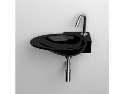Washing hands, 25 x 36 cm, in black glossy ceramic, tap on the right - FIRST CLOU