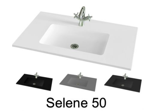 Washbasin top 141 x 46 cm, suspended or recessed, in mineral resin - SELENE 50