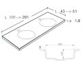 Double washbasin top, 100 x 46 cm, hanging or standing, round shape - URBAN 35 DOUBLE