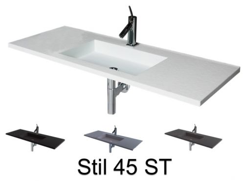 Washstand, 50 x 180 cm, suspended or recessed, in mineral resin - STIL 45 ST