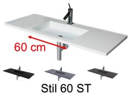 Washstand, 50 x 80 cm, suspended or recessed, in mineral resin - STIL 60 ST