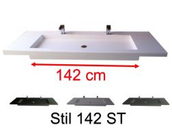 Double vanity top, 50 x 200 cm, suspended or recessed, in mineral resin - STIL 142 ST