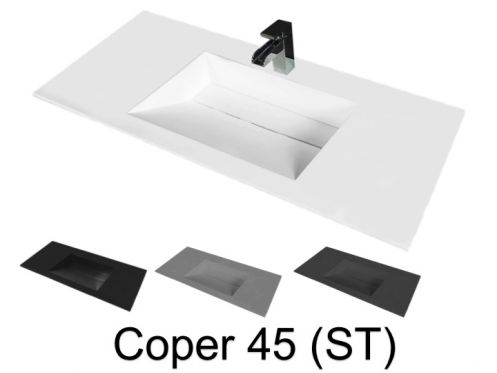 Washstand, 50 x 130 cm, suspended or recessed, in mineral resin - COPER 45 ST