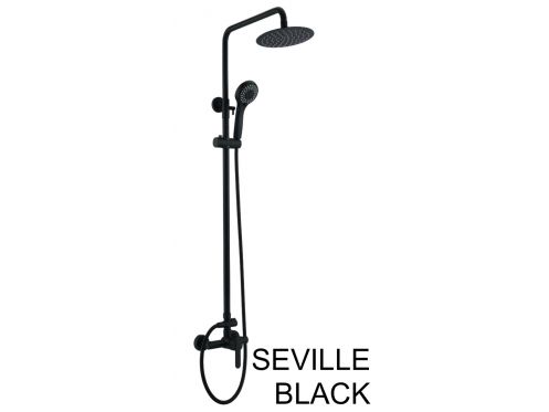 Matte Black Shower Column, Mixer Tap, Round 20 cm - SEVILLE BLACK