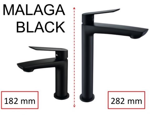 Tap mixer tap matt black, height 182 or 282 mm - MALAGA  BLACK