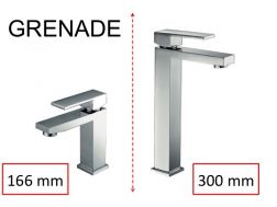 Washbasin tap, mixer, straight / square style, height 166 or 300 mm - GRENADE CHROME