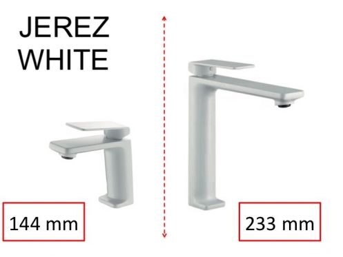 Lavatory Faucet, Matte White, Mixer, Height 144 and 233 mm - JEREZ White