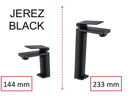 Lavatory Faucet, Matte Black, Mixer, Height 144 and 233 mm - JEREZ Black