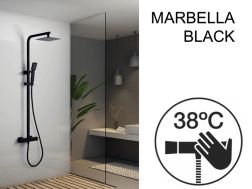 Shower panel, matt black, thermostatic, with straight and square finishes - MARBELLA BLACK