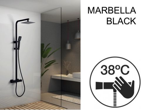 Shower panel, matt black, thermostatic, with straight and square finishes - MARBELLA BLACK