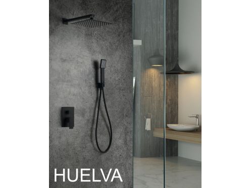 Built-in shower, black matt mixer and knob 25 x 25 - HUELVA BLACK
