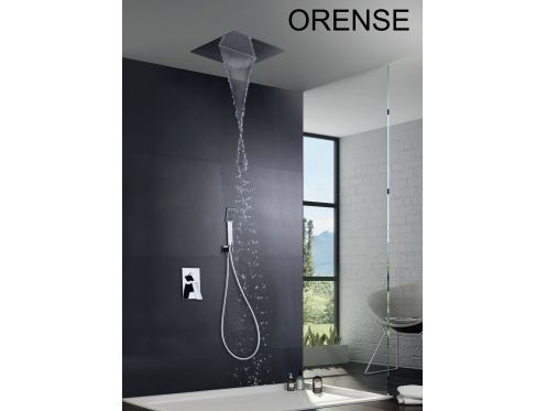 Built-in shower, single lever and ceiling light with waterfall - ORENSE CHROME