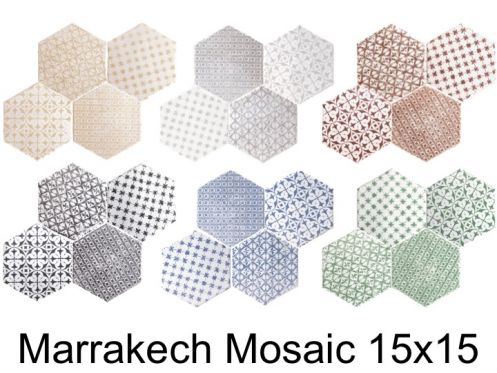 MARRAKECH MOSAIC 15x15 cm - Hexagonal floor and wall tiles, oriental style, Moorish