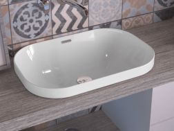 Washbasin, 600 x 400 mm, in white ceramic, semi-recessed - QUEBEC