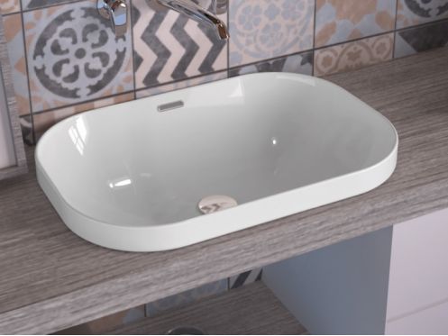 Washbasin, 600 x 400 mm, in white ceramic, semi-recessed - QUEBEC