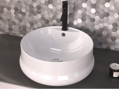 Washbasin, � 450 mm, in white ceramic - ARA