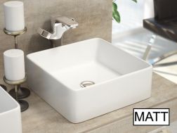 Washbasin, 365 x 365 mm, in fine white ceramic - SATET WHITE MATT
