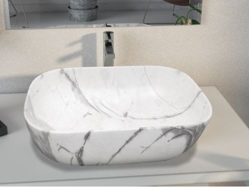 Washbasin 460 x 325 mm, in decorated ceramic - ORTA WHITE