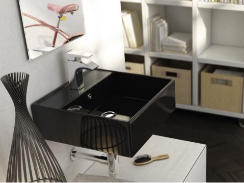Washbasin 410 x 410 mm, ceramic, wall-hung - LIBRA BLACK