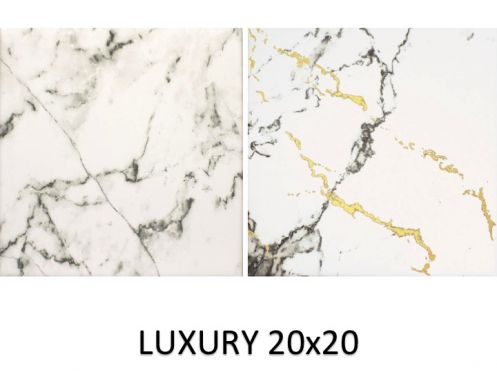 Luxury White 20x20 cm - Floor tiles, Carrara marble effect, porcelain.