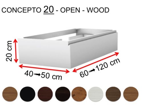 Custom bathroom cabinet, integrated handle, height 20 cm, wood finish - EL CONCEPTO 20 Open Wood