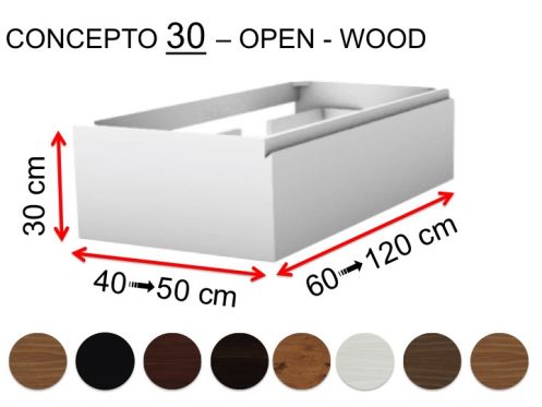 Custom bathroom cabinet, integrated handle, height 30 cm, wood finish - EL CONCEPTO 30 Open Wood