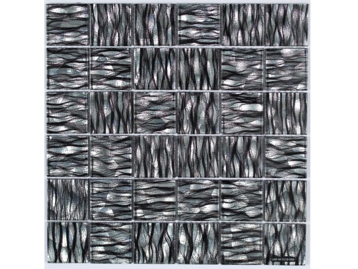 Contemporary Mosaic Glass With Silver Background Black Wave Effect Fabric Plate 30 X 30 Cm Alban Mat Inter