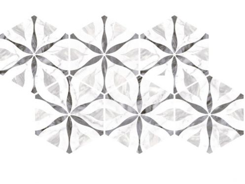 Bardiglio Flower 17,5x20 cm - Floor tiles, hexagonal, carrara marble finish