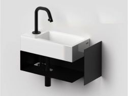 Hand basin, 18 x 36 cm, ceramic, tap on the left, with black towel holder - FLUSH 3 - CLOU