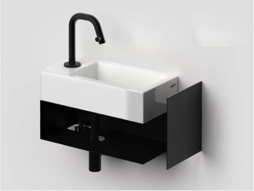 Hand basin, 18 x 36 cm, with black towel rail - FLUSH 3 LEFT